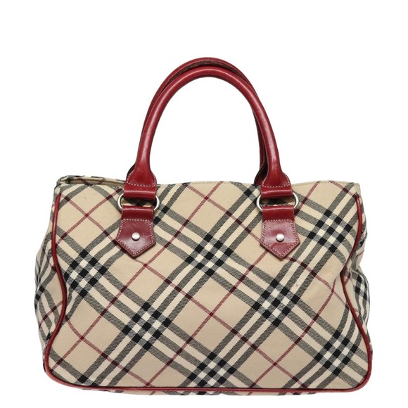 BURBERRY Nova Check Blue Label Hand Bag Canvas Beige Red Auth yk13174 - Picture 2 of 16
